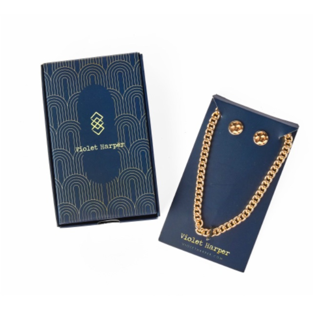 NEW Violet Harper Elana 10K Gold Plated Link Necklace + Earring Set